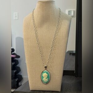Vintage-Style Blue and White Cameo Pendant Necklace - Unbranded